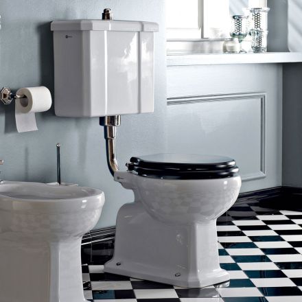 WC montat pe podea cu casetă din ceramică și scaun negru Made in Italy - Marwa Viadurini