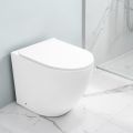 Toaletă ciclonică Aralia din ceramică albă, montată pe podea, cu capac cu închidere silențioasă