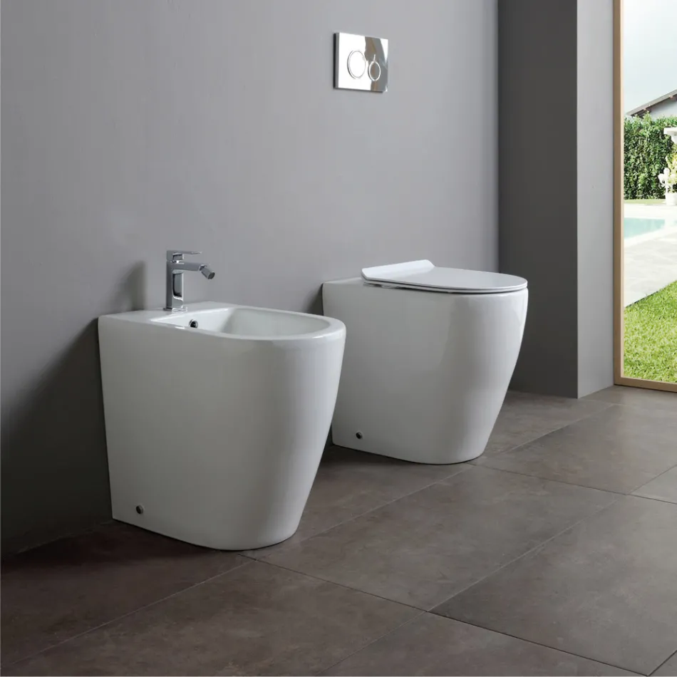 Toaletă ceramică Oleander cu scurgere glisantă și scaun cu închidere silențioasă Viadurini