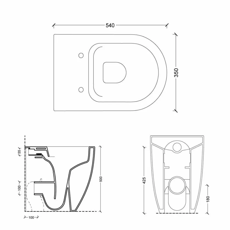 Vas WC în alb ceramice design modern Shine Piața H50 fără ramă Viadurini