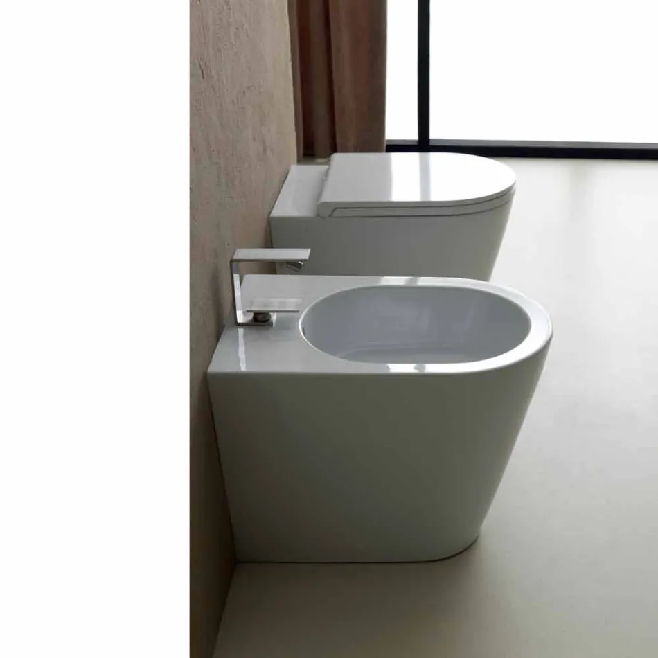 Vas WC în moderne alb ceramice rotund al soarelui 57x37 cm Made in Italy Viadurini