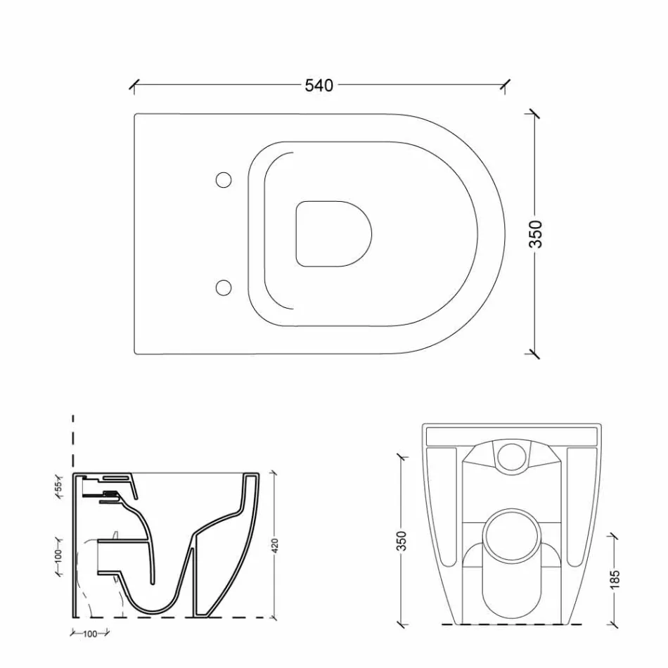 Vas WC modern, alb Shine pătrat ceramice fără ramă Made in Italy Viadurini