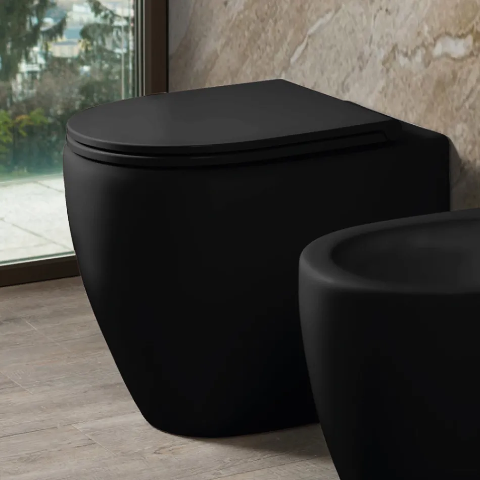 Toaletă Aster fără ramă, ceramică mată, bicoloră, cu capac cu închidere silențioasă   Viadurini