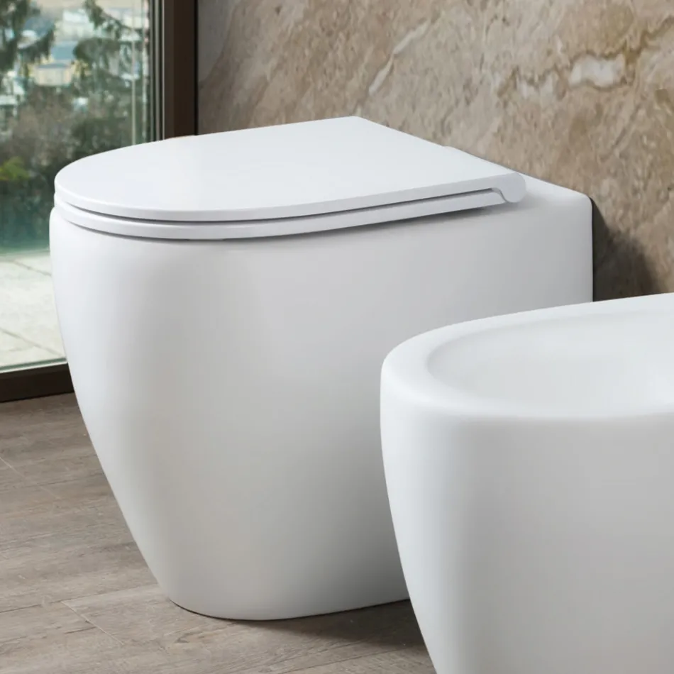 Toaletă Aster fără ramă, ceramică mată, bicoloră, cu capac cu închidere silențioasă   Viadurini