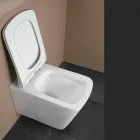 Toaletă suspendată cu capac ceramic cu închidere silențioasă, design modern - Giunco Viadurini