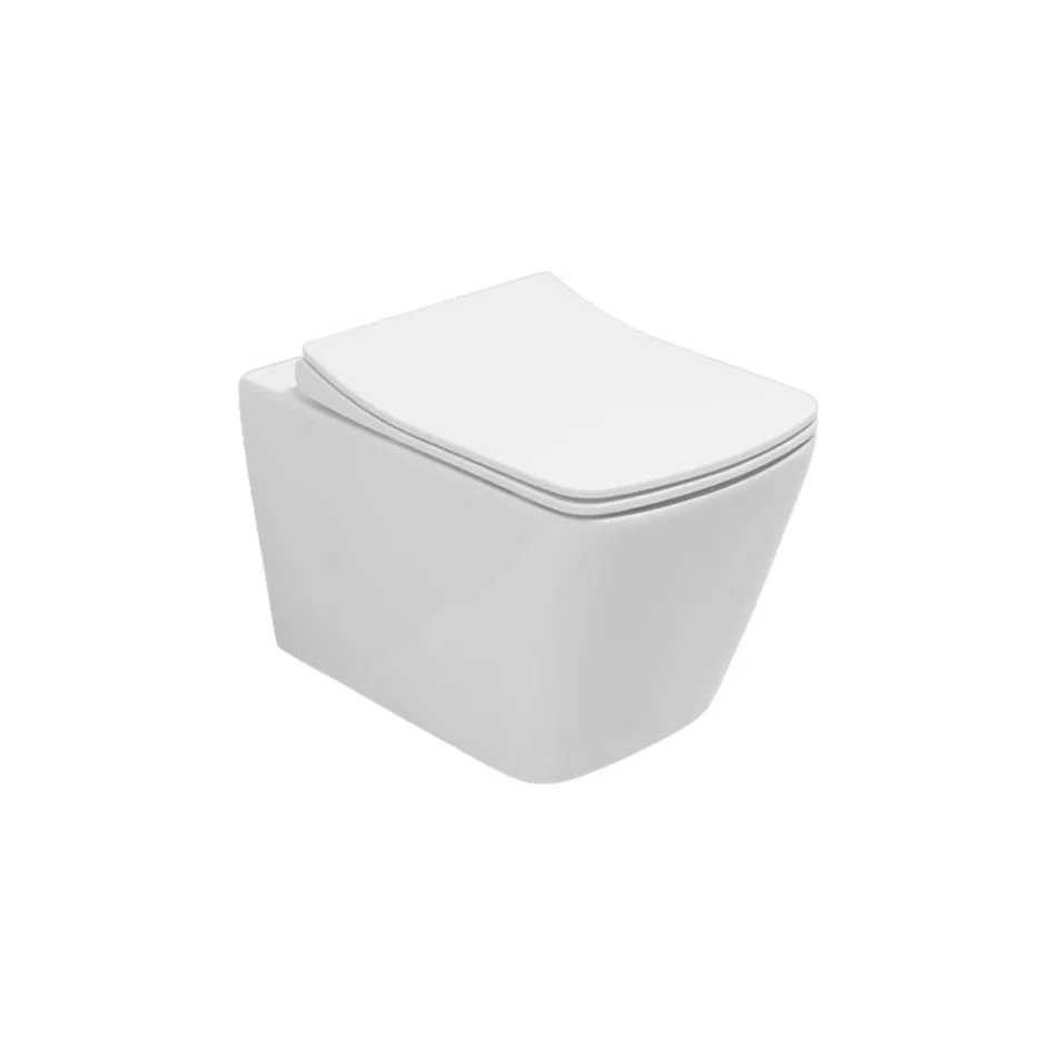 Toaletă suspendată cu capac ceramic cu închidere silențioasă, design modern - Giunco Viadurini