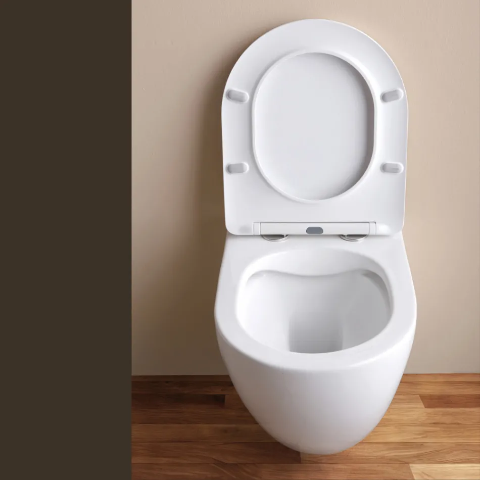 Toaletă suspendată fără ramă cu capac ceramic cu închidere silențioasă - Juniper   Viadurini