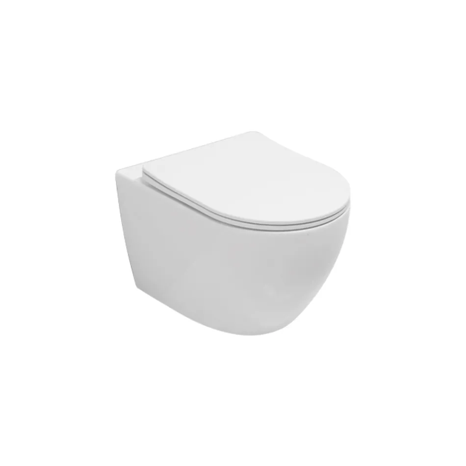 Toaletă suspendată fără ramă cu capac ceramic cu închidere silențioasă - Juniper   Viadurini