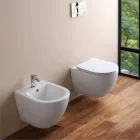 Toaletă suspendată fără ramă cu capac ceramic cu închidere silențioasă - Juniper   Viadurini