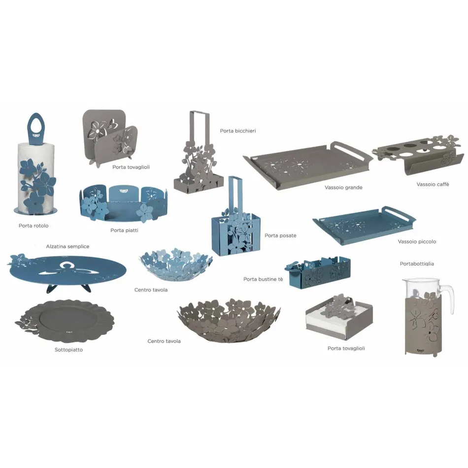 Tava de servire cu flori în fier făcut manual în Italia - Marken Viadurini