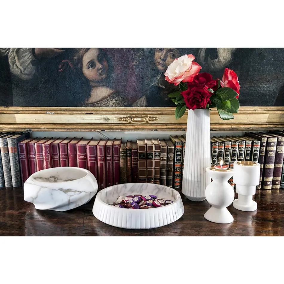 Tavă rotundă de design în marmură Arabescato Fabricată în Italia - Casimir Viadurini