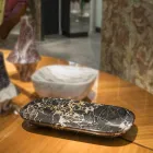 Tava elegantă din marmură Portoro Made in Italy - Eterie Viadurini