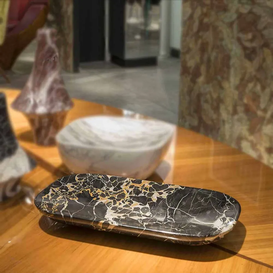 Tava elegantă din marmură Portoro Made in Italy - Eterie Viadurini