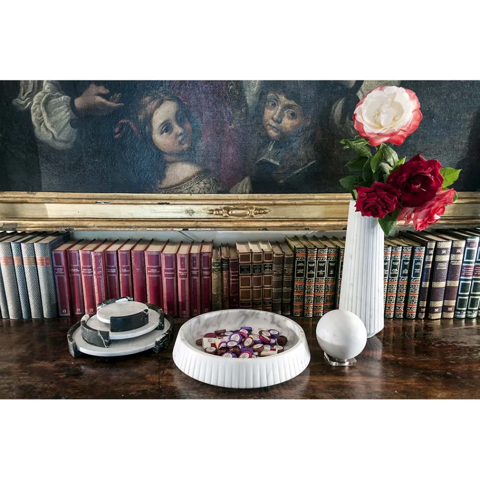 Tavă rotundă modernă din marmură albă de Carrara Fabricată în Italia - Chet Viadurini