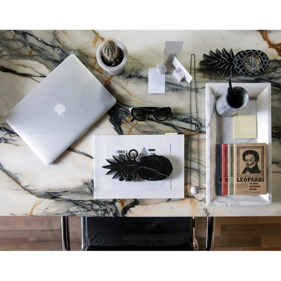 Tavă dreptunghiulară din marmură albă de Carrara Fabricată în Italia - Vassili Viadurini