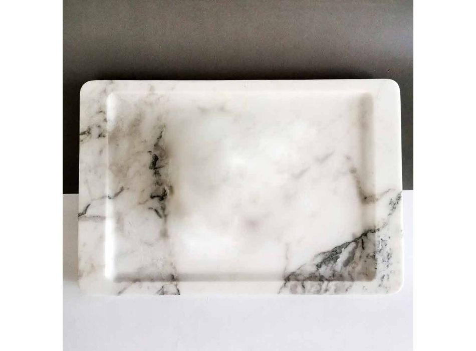 Tava dreptunghiulară din marmură albă cu vene moderne fabricată în Italia - Stora Viadurini