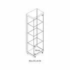 Vitrină de perete din sticlă și lemn alb, roți și rafturi iluminate - Armilla Viadurini