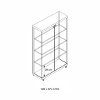 Vitrină de perete din sticlă și lemn alb, roți și rafturi iluminate - Armilla Viadurini