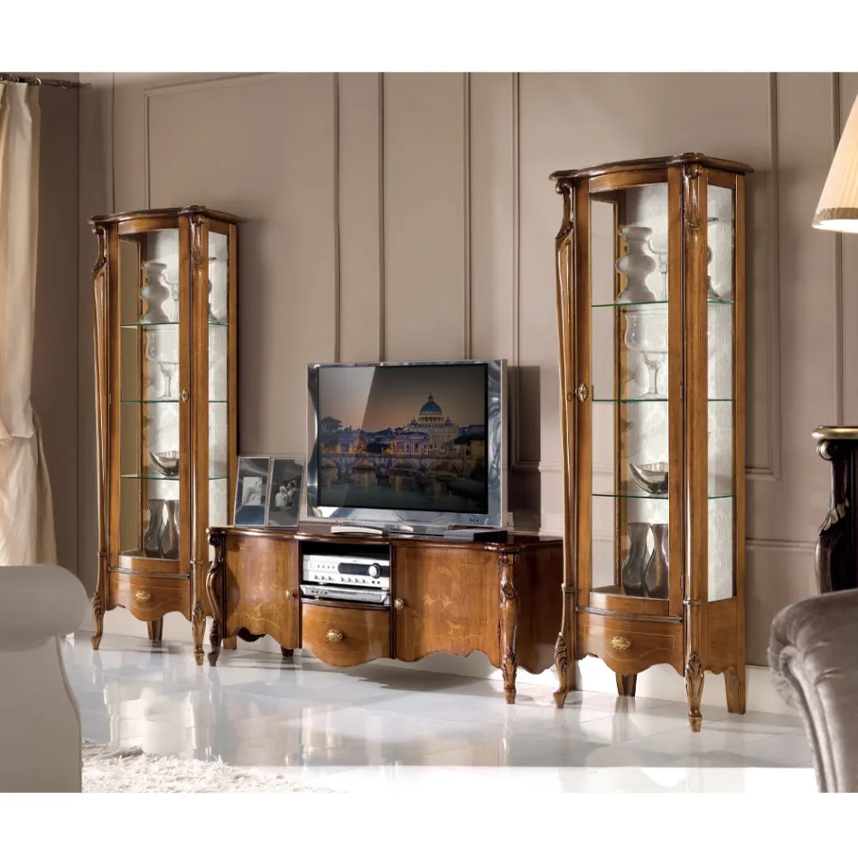 Vitrina Clasica cu Usa din Lemn Alb sau Nuc Made in Italy - Caligola Viadurini