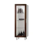 Vitrina living cu 1 usa in alb si finisaj Canaletto Made in Italy - Gerd Viadurini