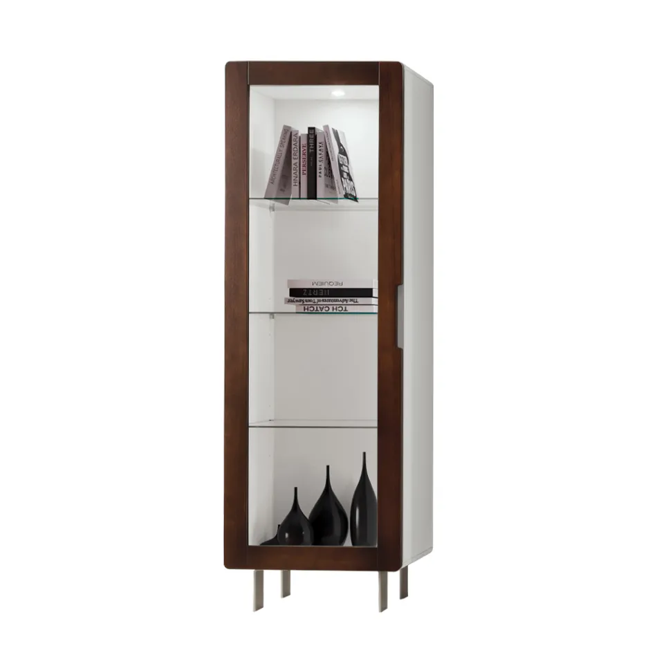 Vitrina living cu 1 usa in alb si finisaj Canaletto Made in Italy - Gerd Viadurini