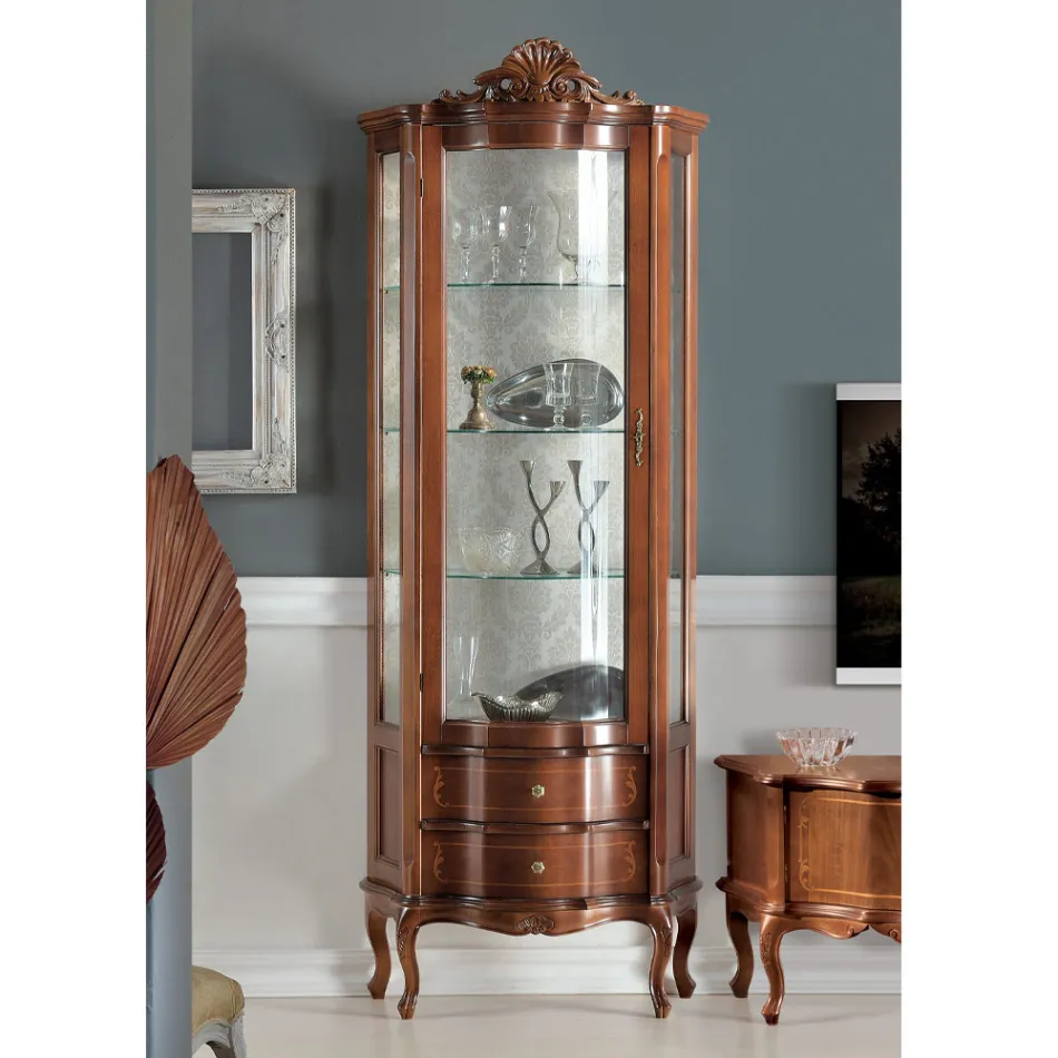 Vitrina Living 1 Usa si 2 Sertare din Lemn Made in Italy - Leonor Viadurini