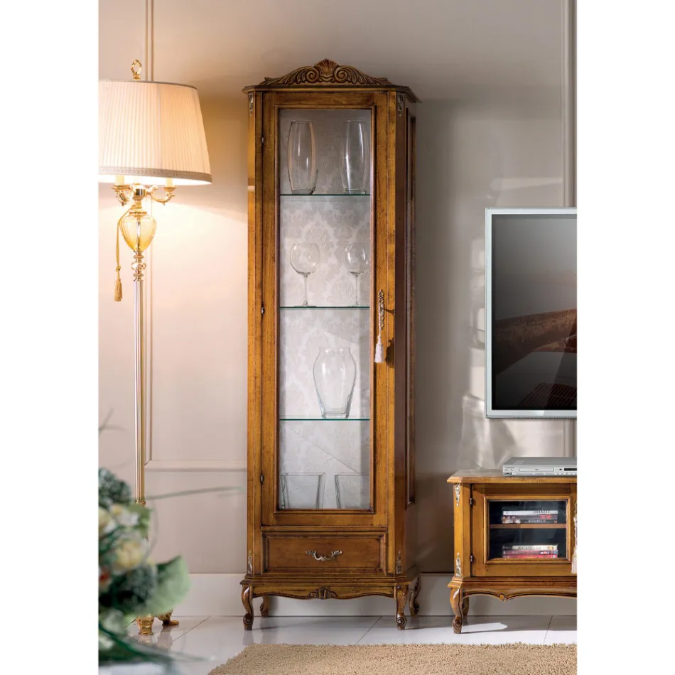 Vitrina Clasică de Sufragerie din Lemn de Nuc 1 Ușă Made in Italy - Ronald Viadurini