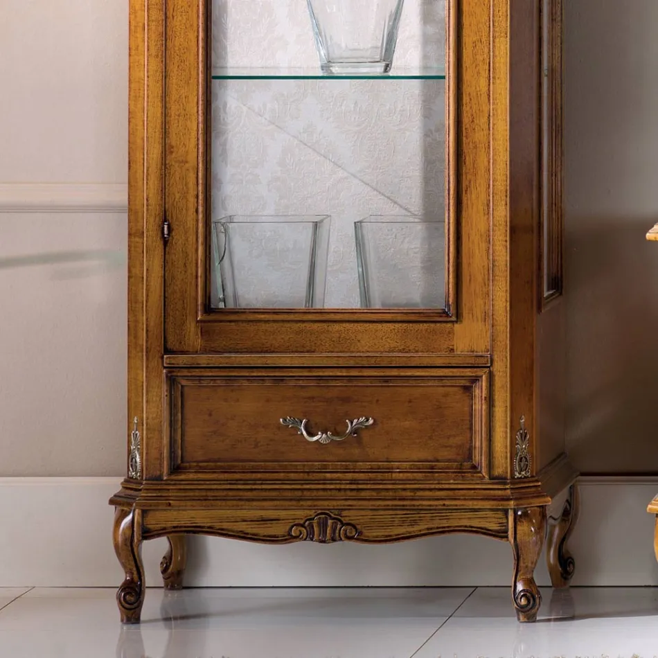 Vitrina Clasică de Sufragerie din Lemn de Nuc 1 Ușă Made in Italy - Ronald Viadurini