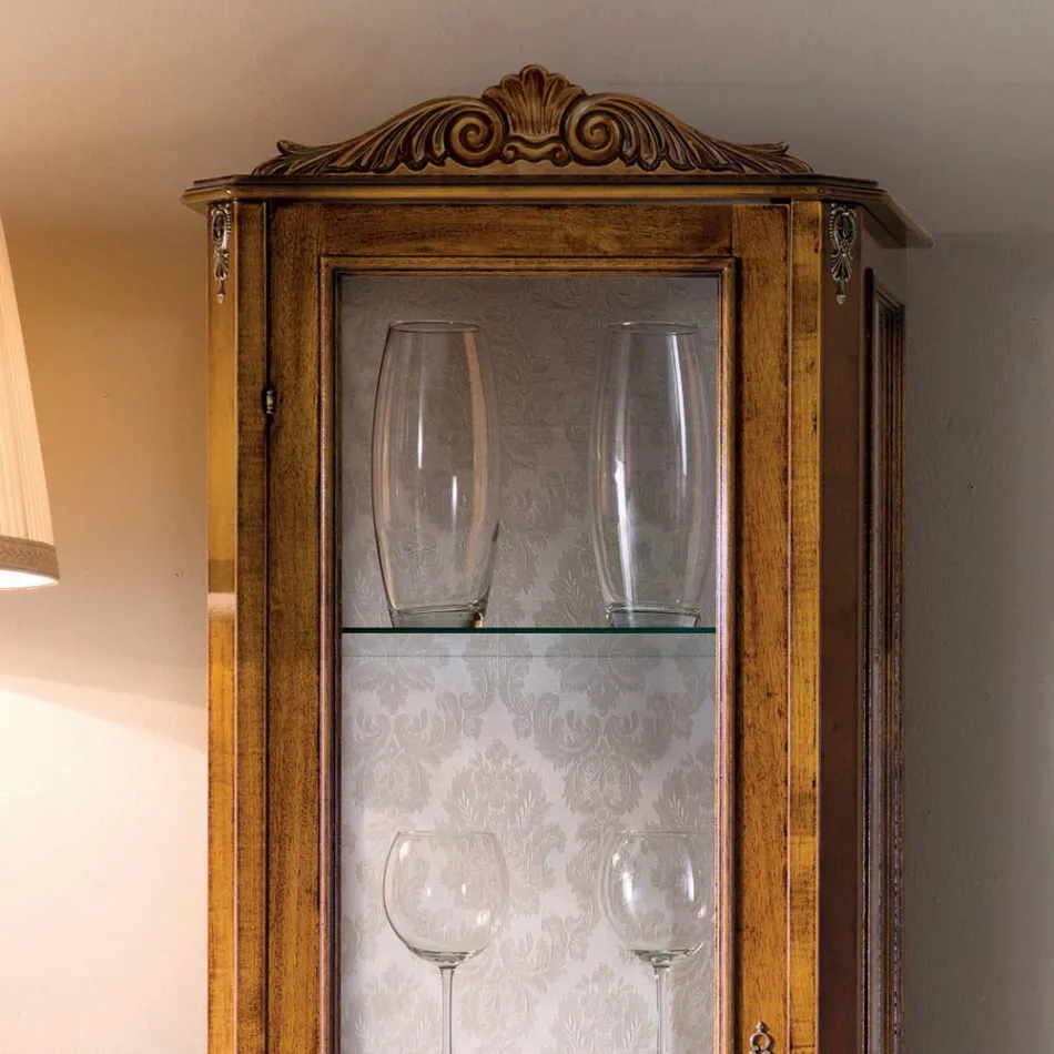 Vitrina Clasică de Sufragerie din Lemn de Nuc 1 Ușă Made in Italy - Ronald Viadurini