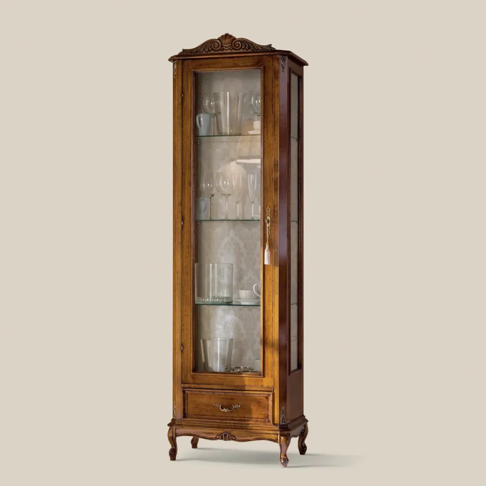 Vitrina Clasică de Sufragerie din Lemn de Nuc 1 Ușă Made in Italy - Ronald Viadurini