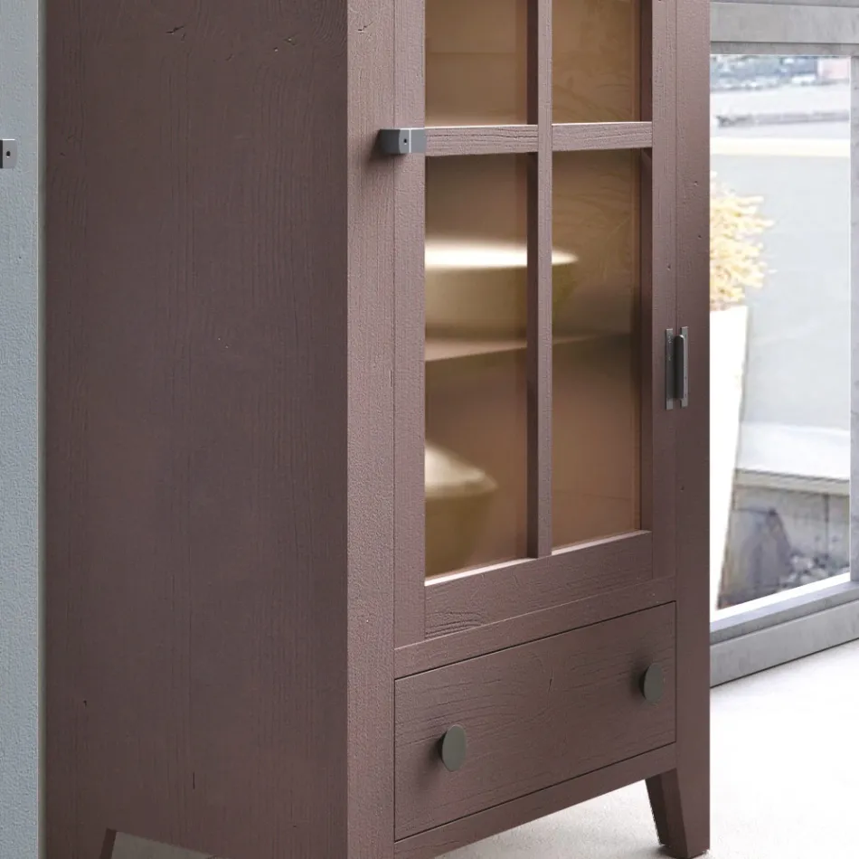 Vitrina de sufragerie din lemn masiv de brad, fabricat integral in Italia - Pascual Viadurini