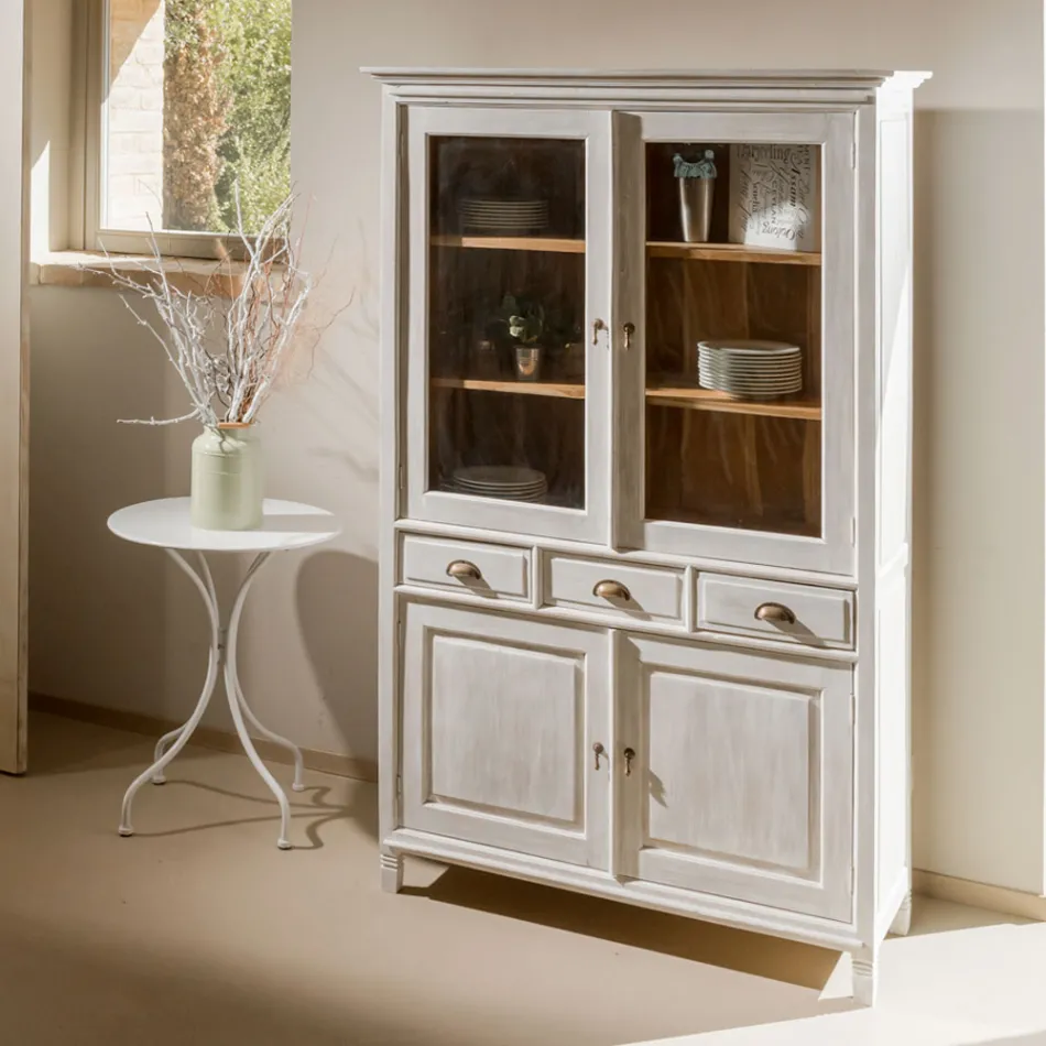 Vitrină din lemn masiv de tec cu 4 uși și 3 sertare - Aikido Viadurini