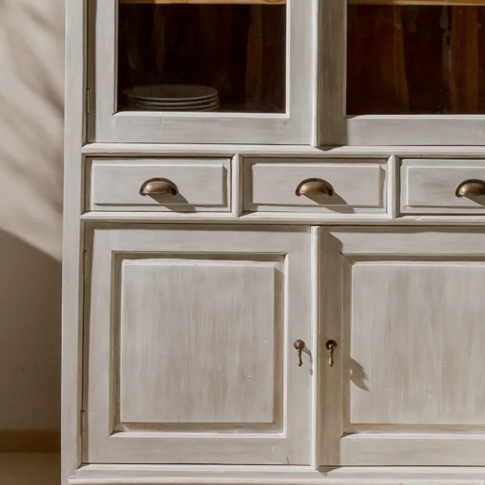 Vitrină din lemn masiv de tec cu 4 uși și 3 sertare - Aikido Viadurini