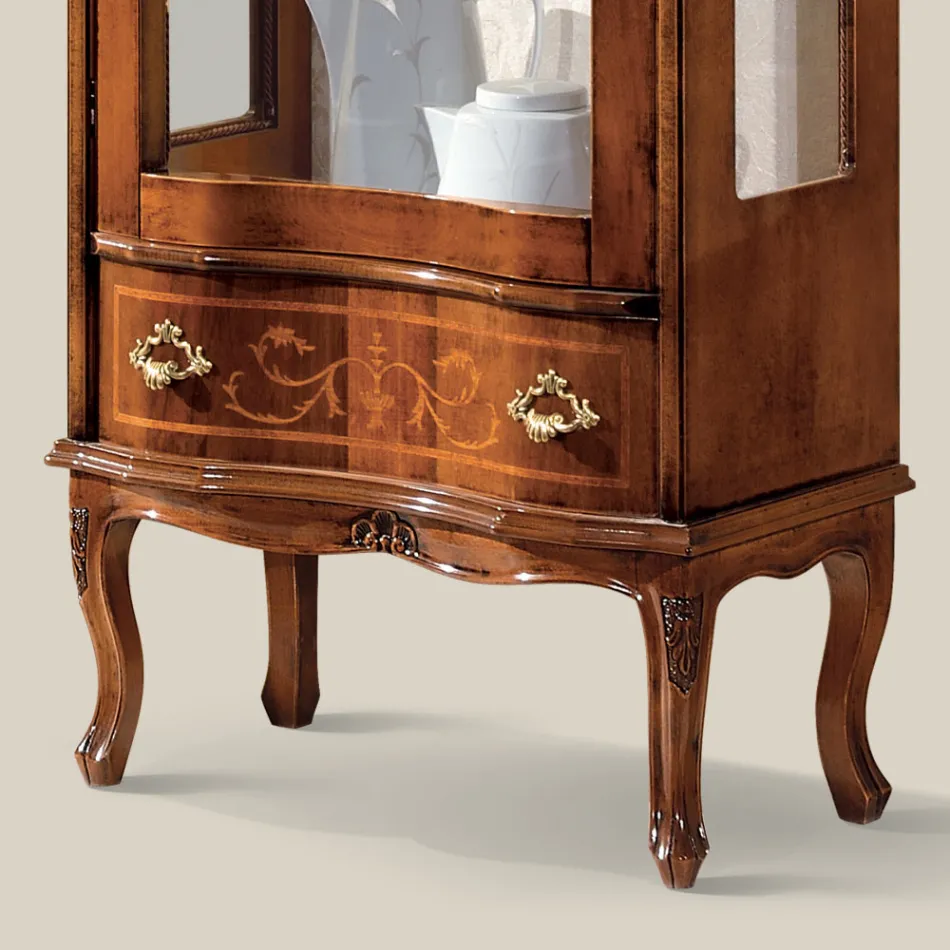 Vitrina Clasică de Sufragerie Lemn de Nuc cu Ușă Made in Italy - Versaille Viadurini