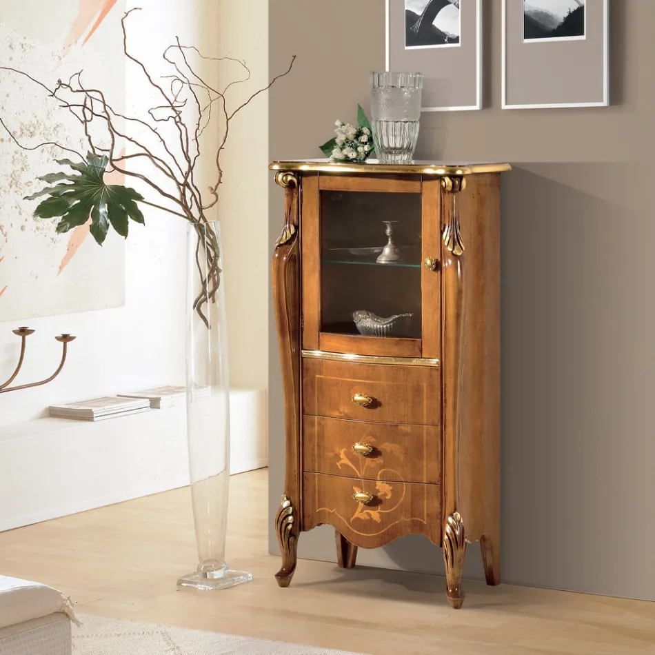 Vitrina pentru living cu 1 usa de sticla si 3 sertare Made in Italy - Londra Viadurini