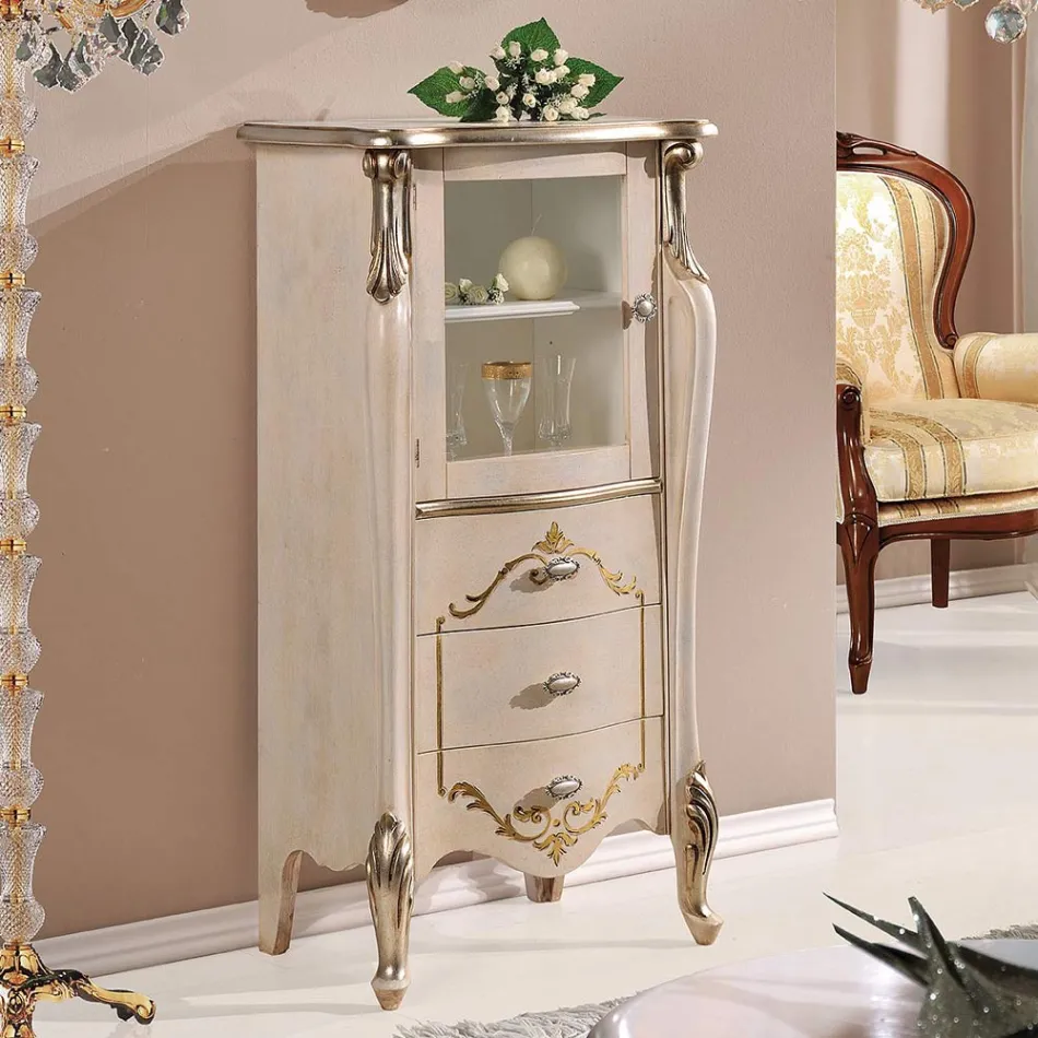 Vitrina pentru living cu 1 usa de sticla si 3 sertare Made in Italy - Londra Viadurini