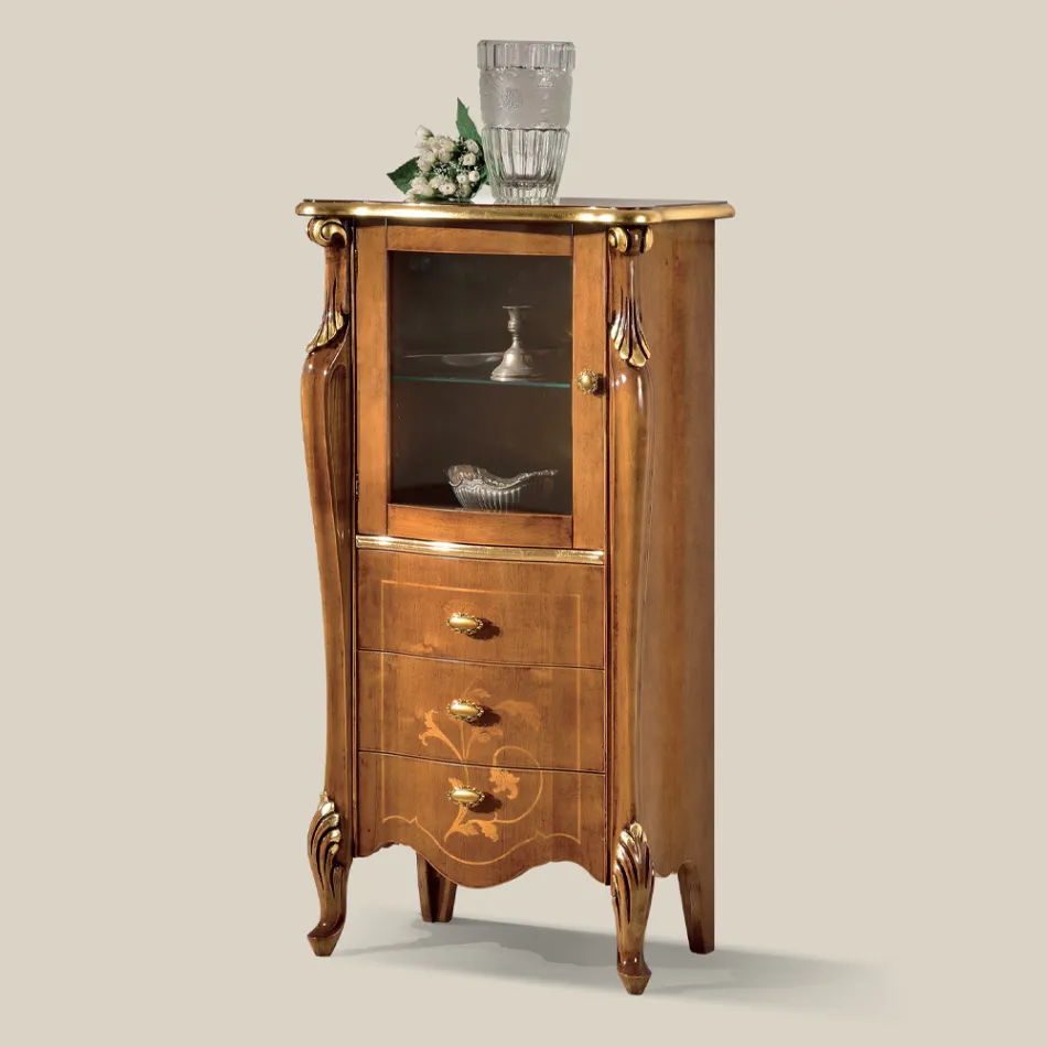 Vitrina pentru living cu 1 usa de sticla si 3 sertare Made in Italy - Londra Viadurini