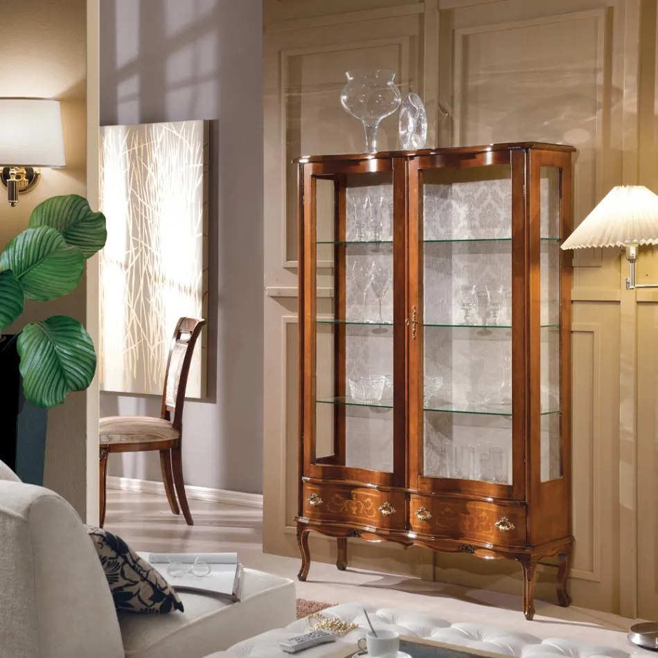 Vitrina din lemn in stil clasic cu usi si sertare Made in Italy - Versaille Viadurini