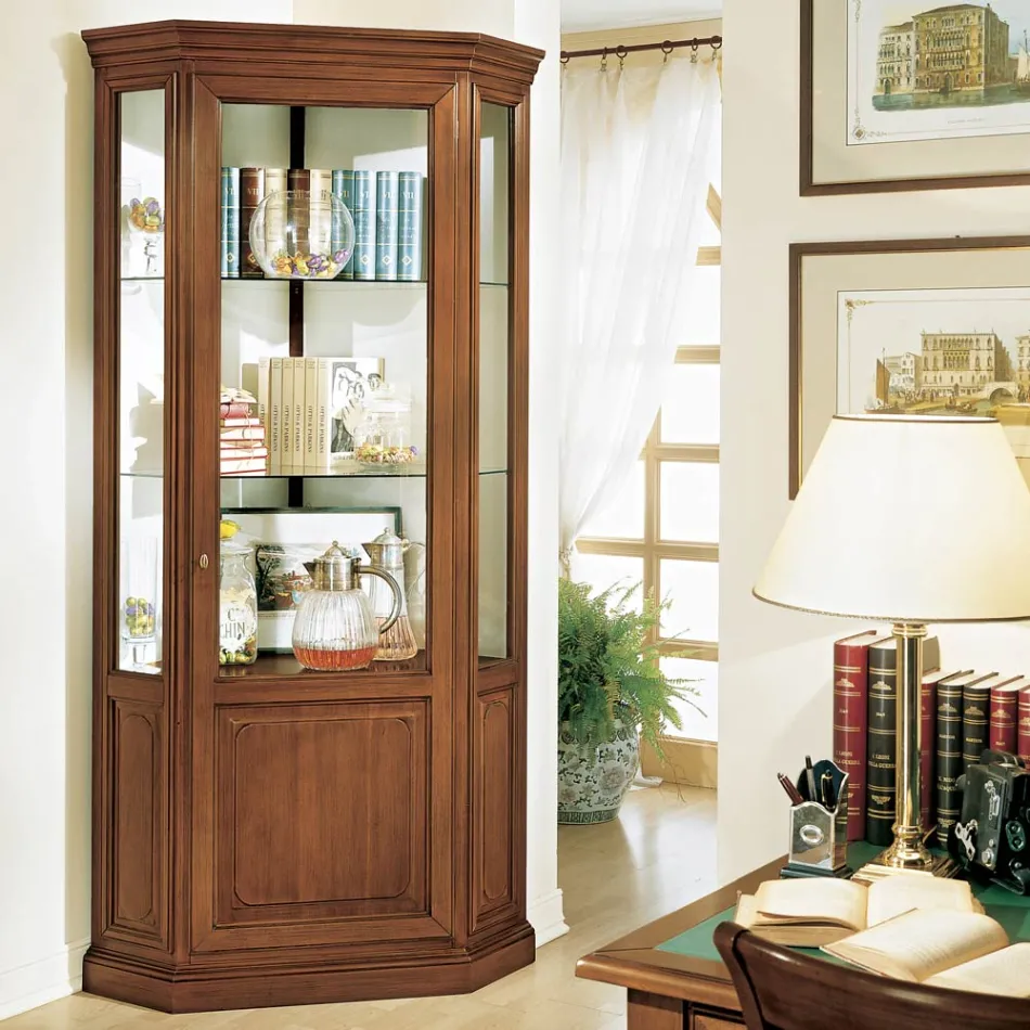 Vitrina de colt cu 1 usa si 2 polite din sticla Made in Italy - Denka Viadurini