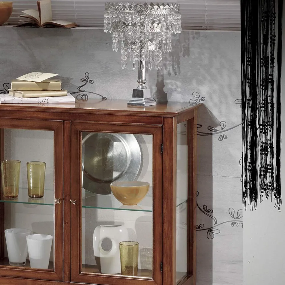 Vitrina cu rafturi din sticla si spate tapitat Made in Italy - Assur Viadurini