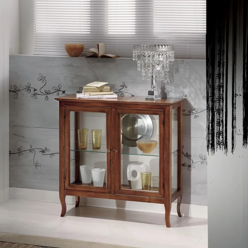 Vitrina cu rafturi din sticla si spate tapitat Made in Italy - Assur Viadurini