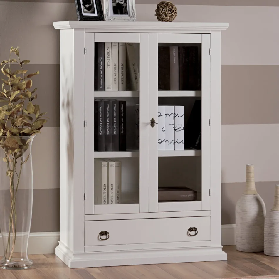 Vitrina din lemn cu 1 sertar, 2 usi si 2 rafturi Made in Italy - Nanna Viadurini