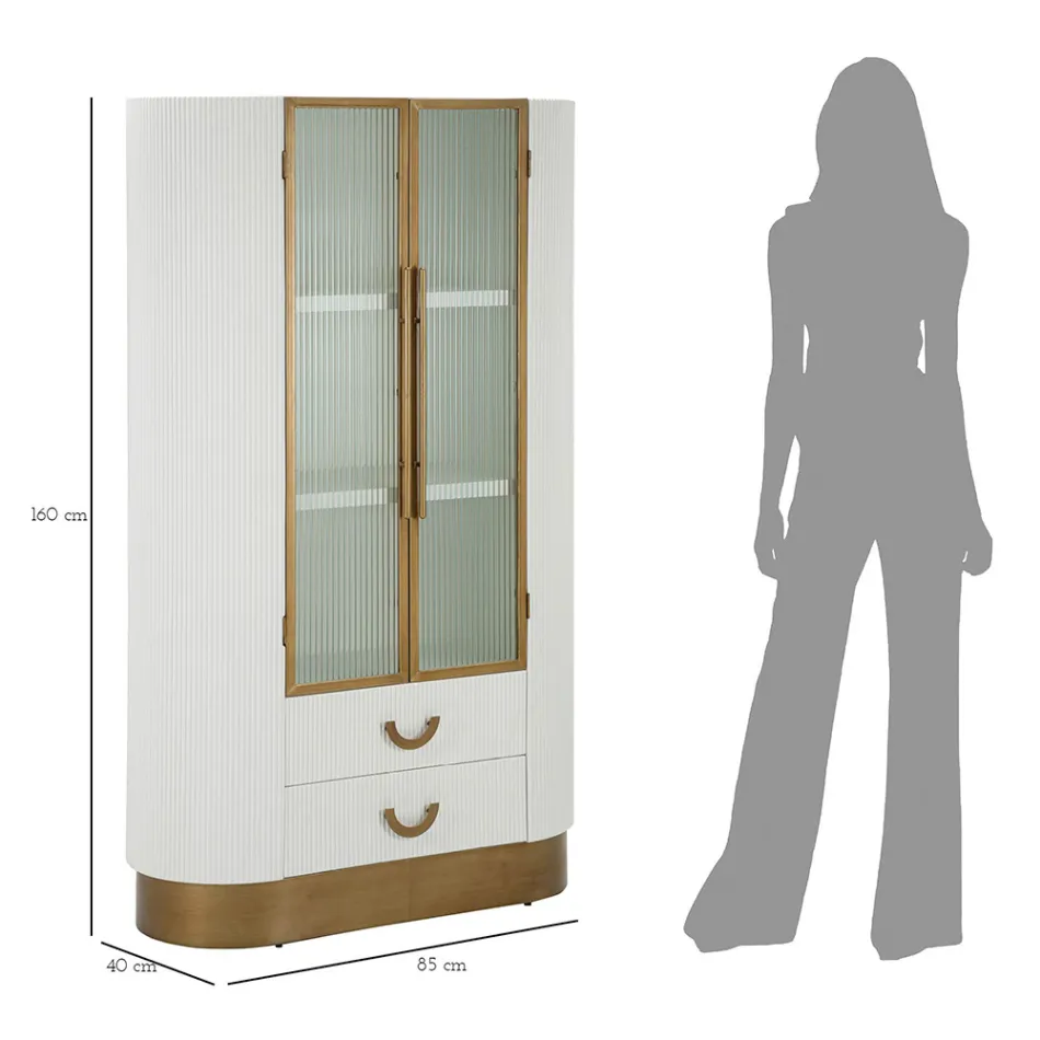 Vitrina din lemn cu blat și inserții rotunjite cu 2 uși și 2 sertare - Rachel Viadurini