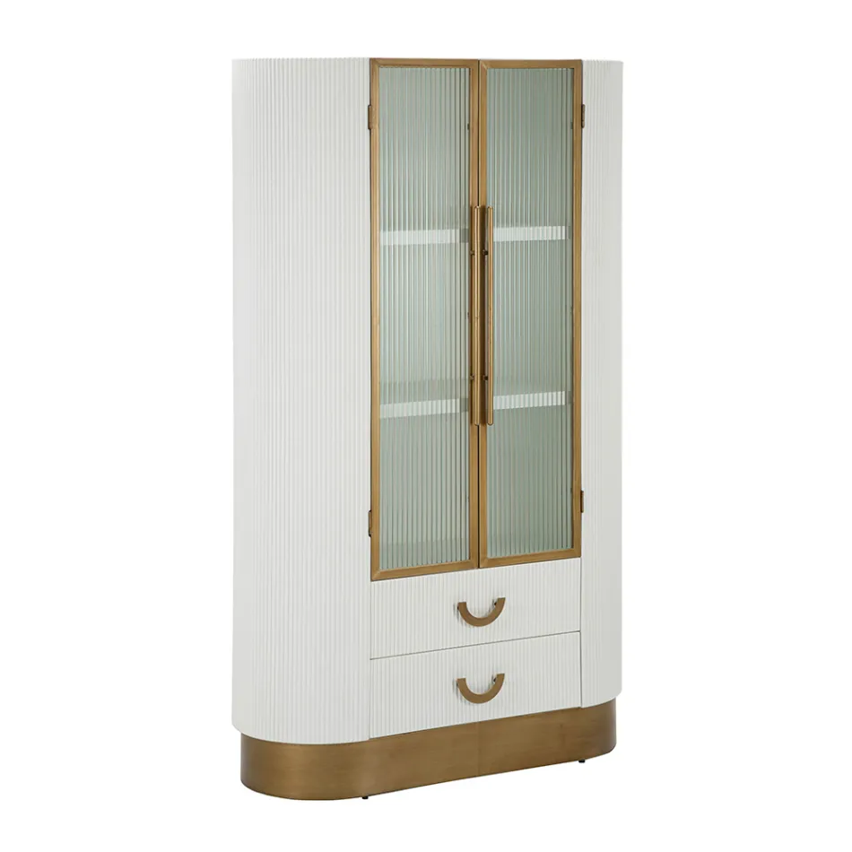 Vitrina din lemn cu blat și inserții rotunjite cu 2 uși și 2 sertare - Rachel Viadurini