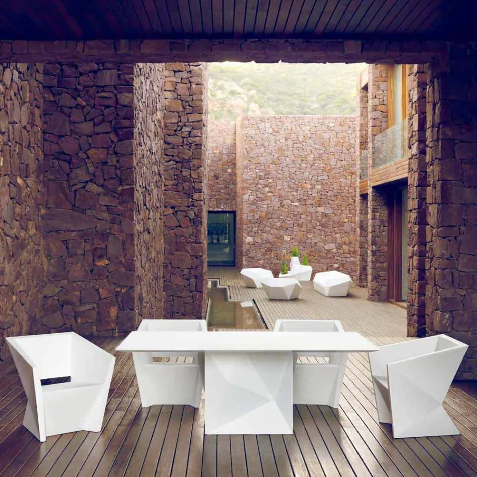 Vondom Faz masă de grădină albă lăcuită L200xP100cm de design Viadurini